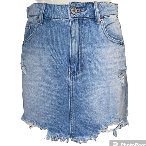 KanCan Dresses & Skirts - KanCan denim jean mini skirt sz large distressed frayed hem high waisted EUC